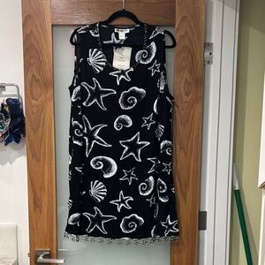 We Be Boo Black/White Coastal Shell and Starfish Mini Beaded Dress